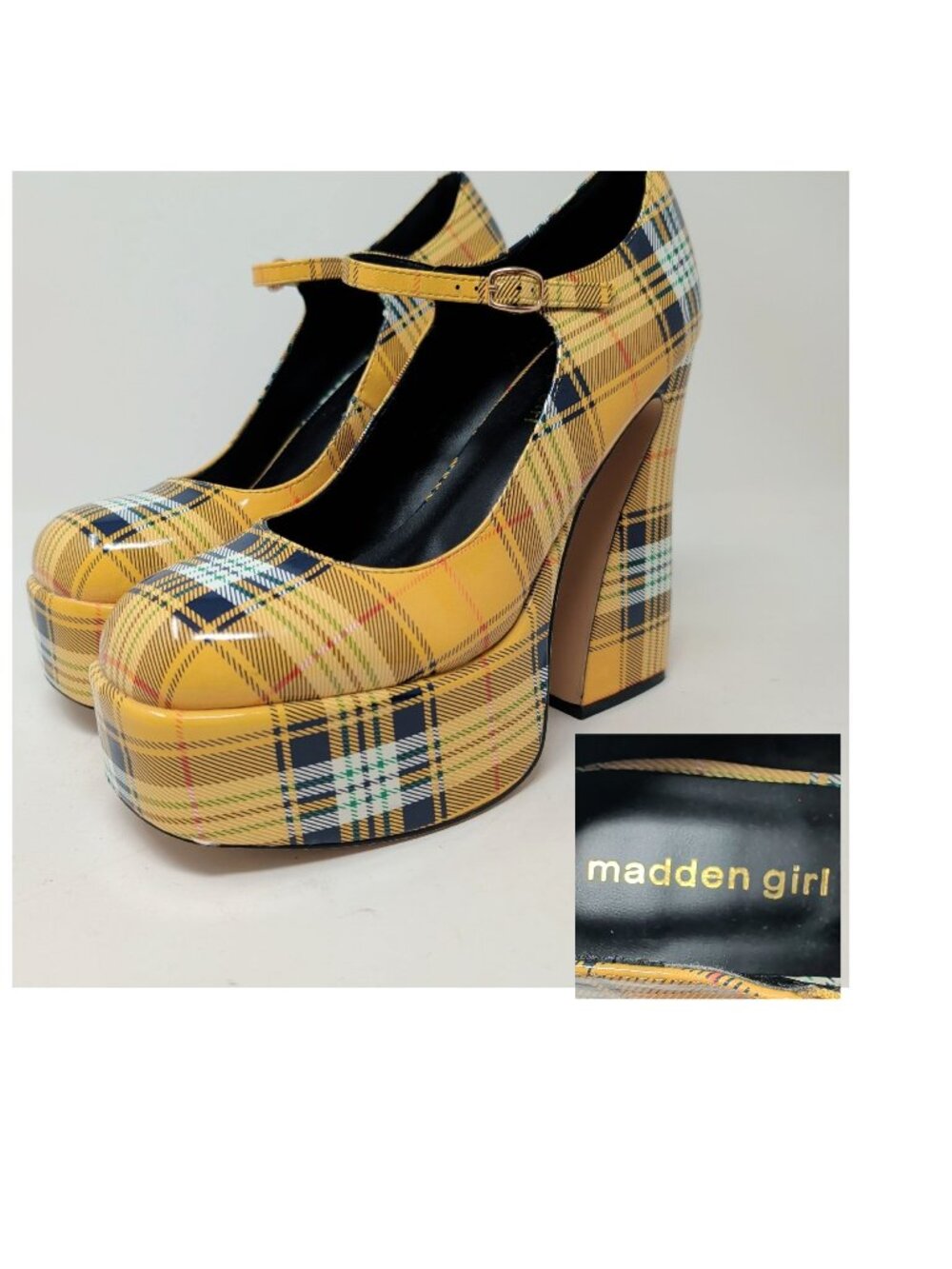Madden Girl Khloe Platform Loafers 9.5 Yellow Plaid Heels